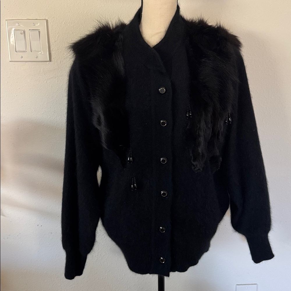 Cavalini Vintage Angora rabbit fur around the shoulder sweater size L